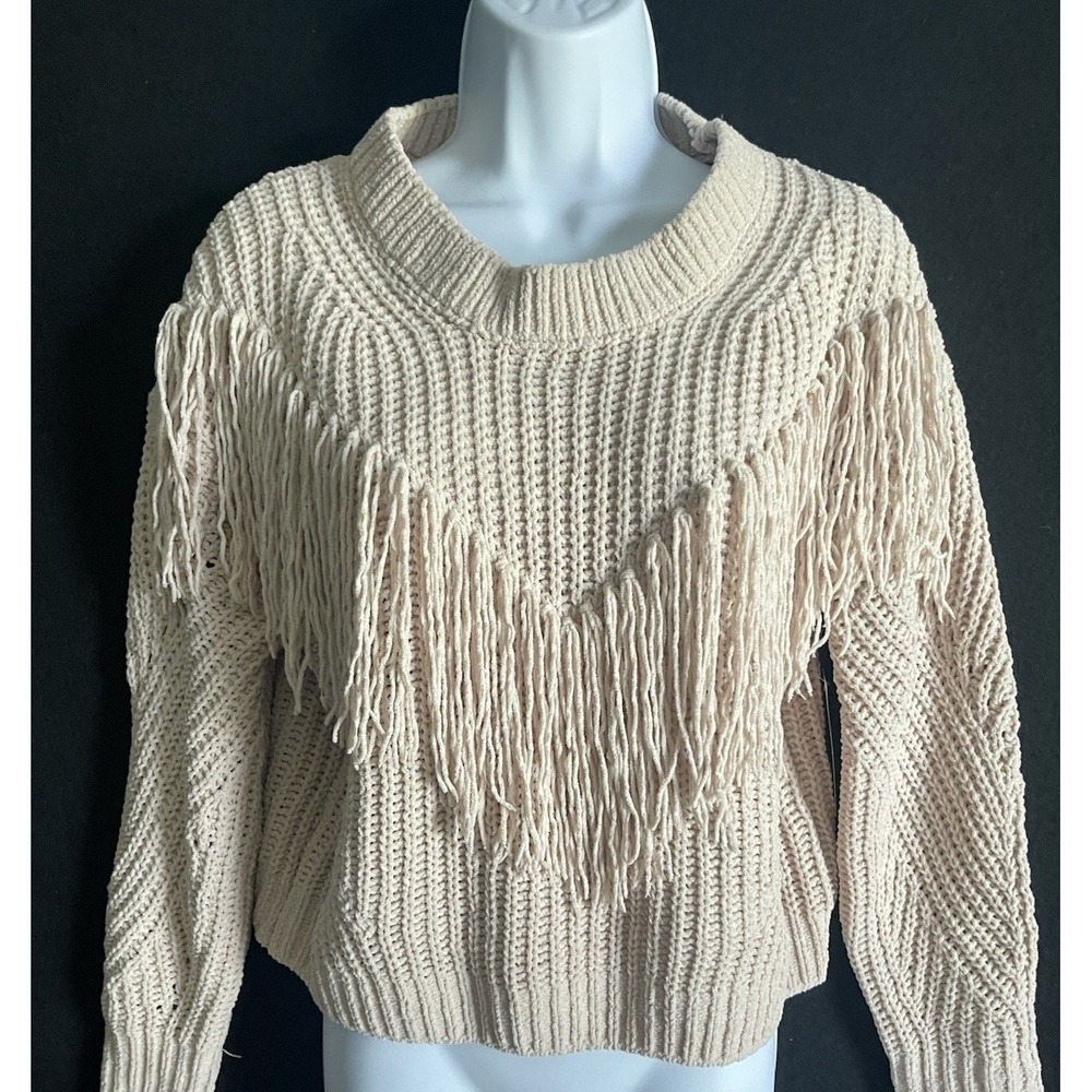Boho Fringe Retro Western Cowgirl Chic Sweater Creme Small Festival Soft Girl